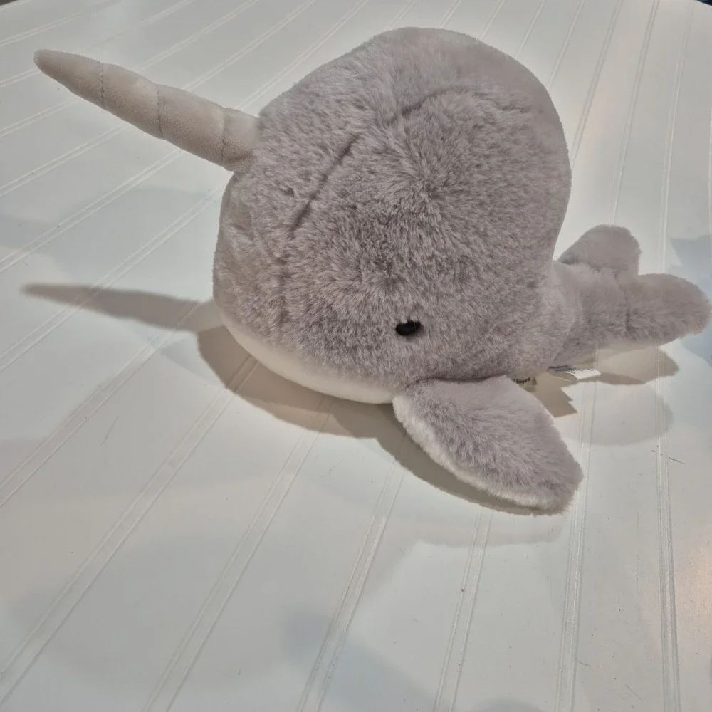 Pier 1 One Imports Narwhal Plush Niguel Soft Stuffed Animal Toy Grey 15